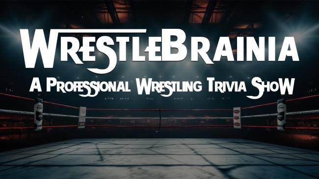 A dramatically lit wrestling ring with the title "WrestleBrainia"